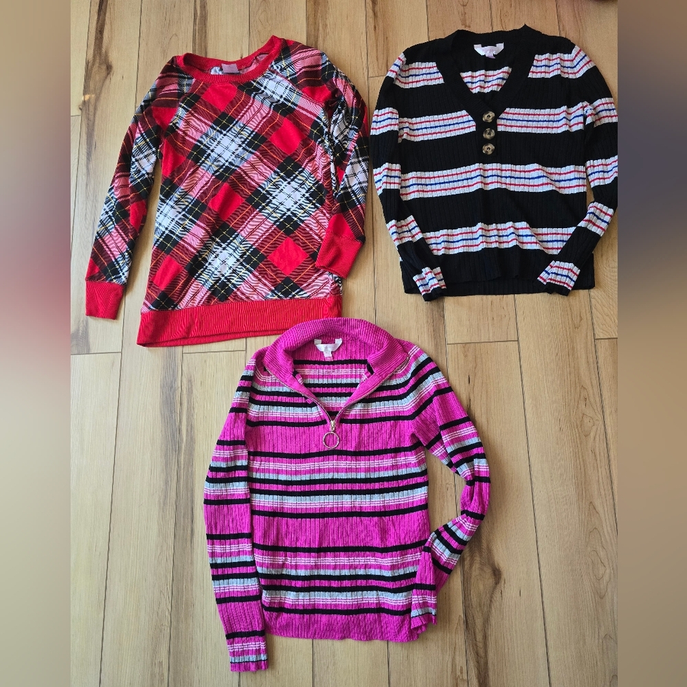 Colorful Plaid and Striped Sweater Set